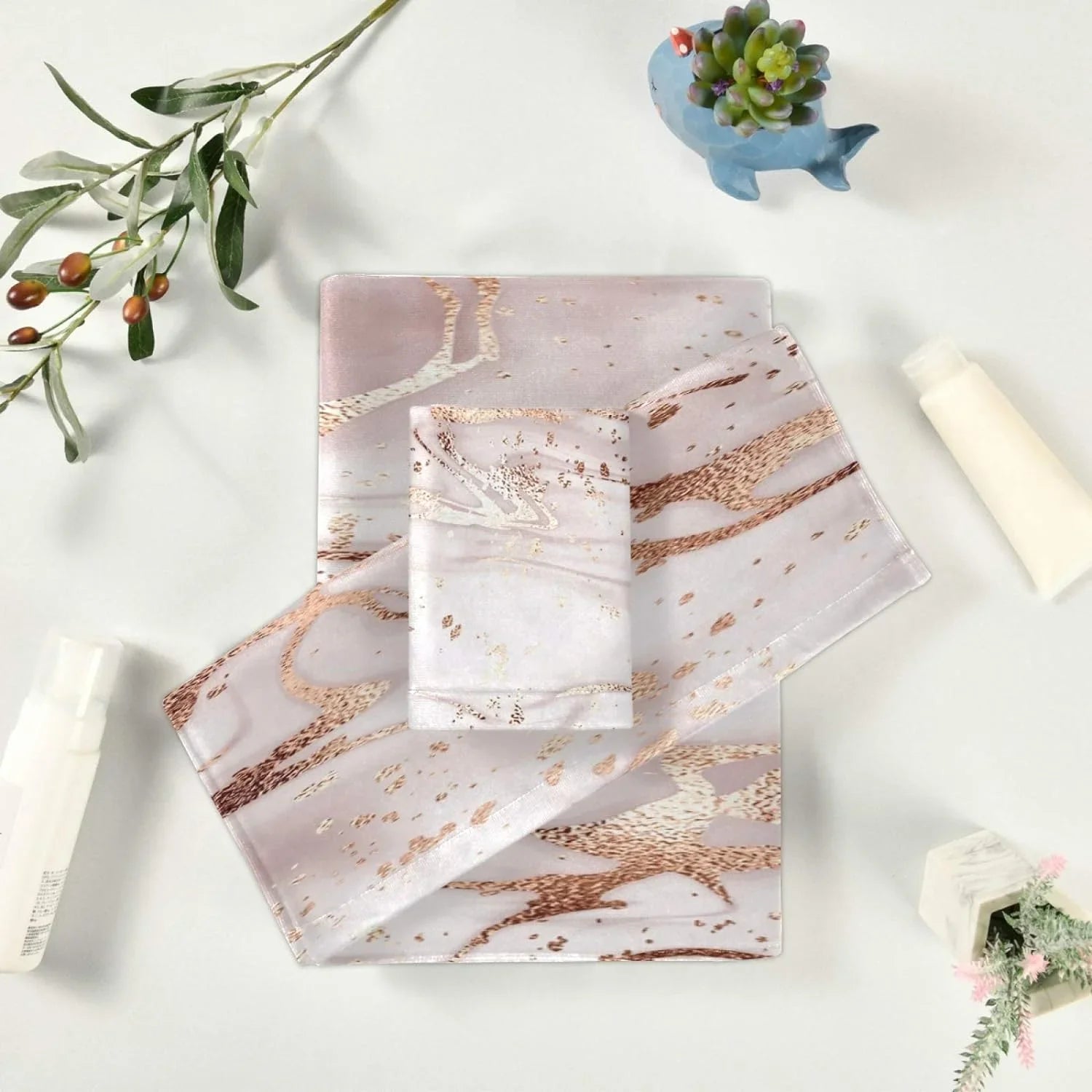 GZHJMY Rose Gold Abstract Marble Bath Towels Absorbent Bath Towels Sizeet Sizeoft & Cozy Towel Sizeet for Home Hotel Decor, 3 Piece