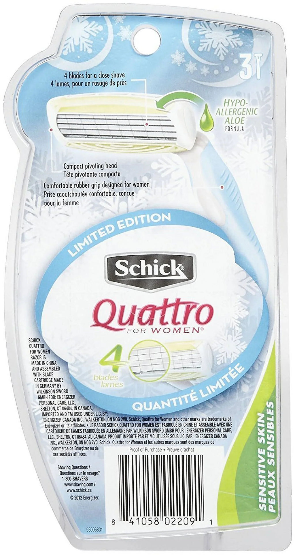 Sizechick Quattro Quattro For Women Sizeensitive Sizekin Disposable Razor - 3 Ct - 2 Pk