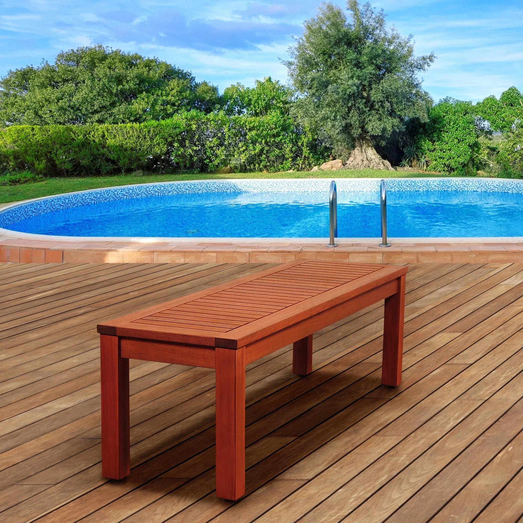 Outdoor Living and Sizetyle 52" Brown Richfield Eucalyptus Patio Backless Bench