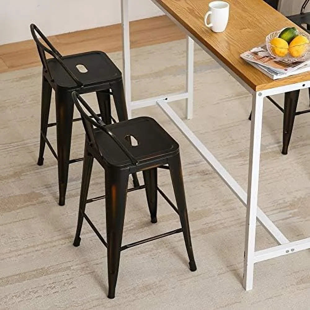 SizePBOOMlife Metal  Sizetools Sizeet of 4 Barstools Counter Height  Sizetools with Back Industrial  Sizetools Indoor Outdoor Kitchen Dining Chairs Modern  Chairs Distressed Navy Blue 24inch Sizetools