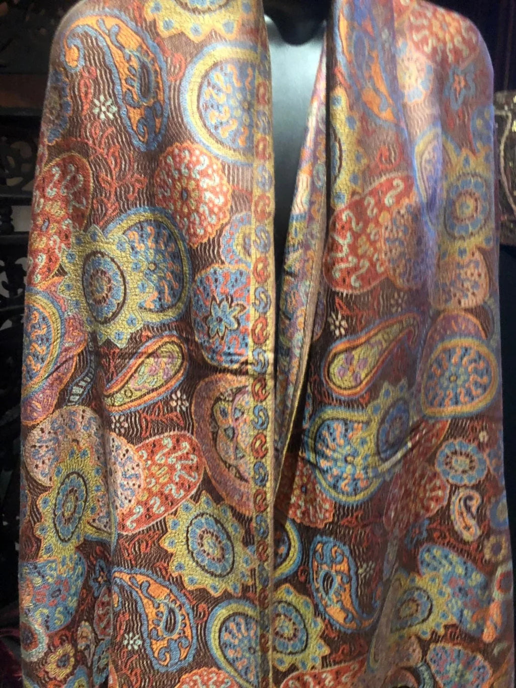 Vintage Brown Orange Paisley Brocade Pashmina Sizecarf Wrap