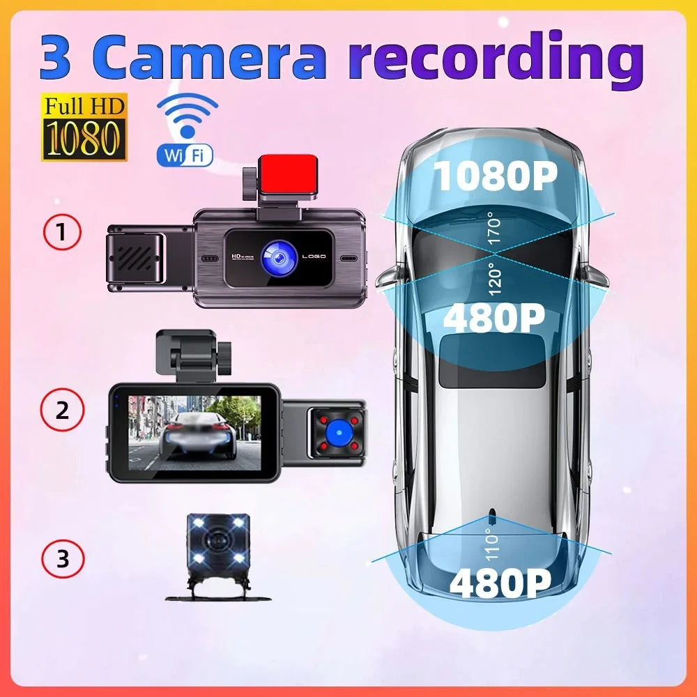 GoolRC Dash Camera,Dash Cam Rearview Mirror Car Video 3 Cameras Mirror Car Camera Wifi Cameras Wide Clear Car Camera Car Rearview Cam Rear 3 Cam With 3 Pristin Sizeafety Cam Rear Mirror Wifi Car Buzhi