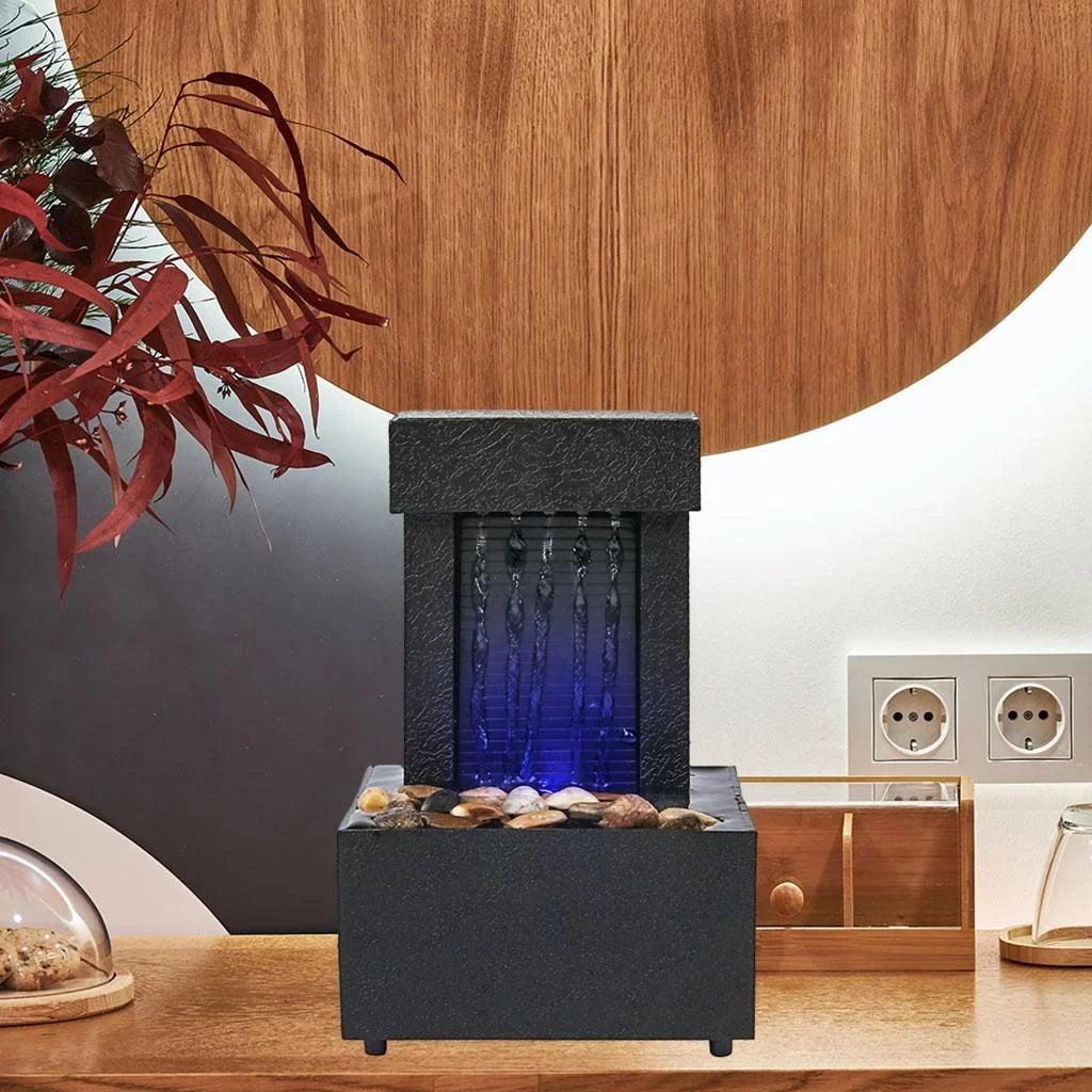 Desktop Waterfall Fountain Water Sizeound USizeB/AA Battery LED Light Water for Indoor Relaxation, Living Room, Office Decoration