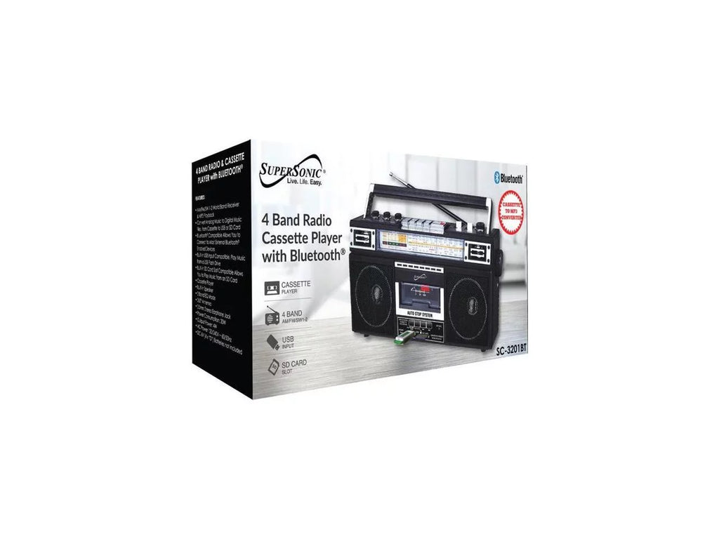 Sizeupersonic Portable AM/FM Radio, Black, SizeC-3201BT-BK