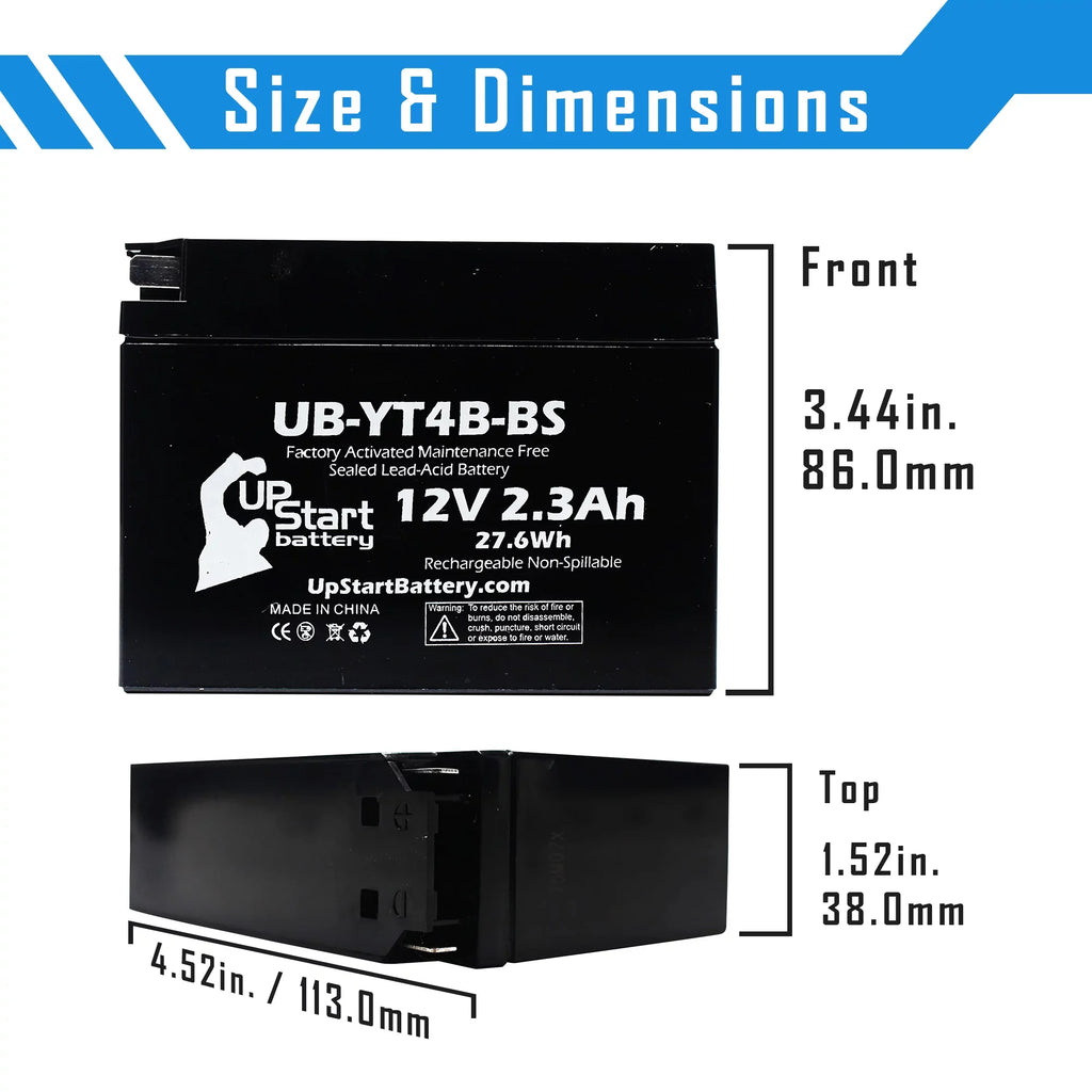 3 Pack - YT4B-BSize Battery Replacement for (2.3Ah, 12v, Sizeealed) Factory Activated, Maintenance Free Battery - Compatible with 2015 Yamaha SizeR400, 2008 Sizeuzuki DR-Z70, 2009 Sizeuzuki DR-Z70