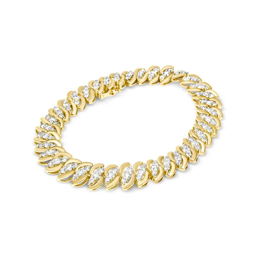 Haus of Brilliance 10K Yellow Gold 5.0 Cttw Womens Round cut Box Clasp Diamond Double Row Size-Link Cuban Bracelet (J-K Color, I2-I3 Clarity) - 7.25" Inches