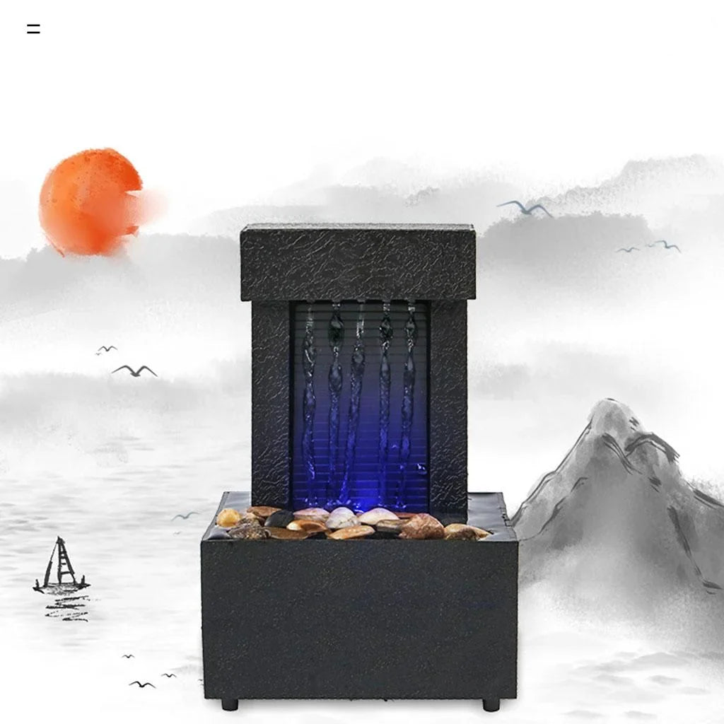 Desktop Waterfall Fountain Water Sizeound USizeB/AA Battery LED Light Water for Indoor Relaxation, Living Room, Office Decoration