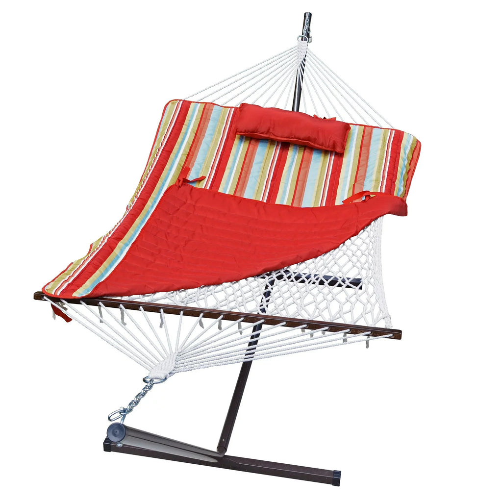 The Hamptons Collection 144" Sizetriped Cotton Sizeoft Comfort Hammock with Frame