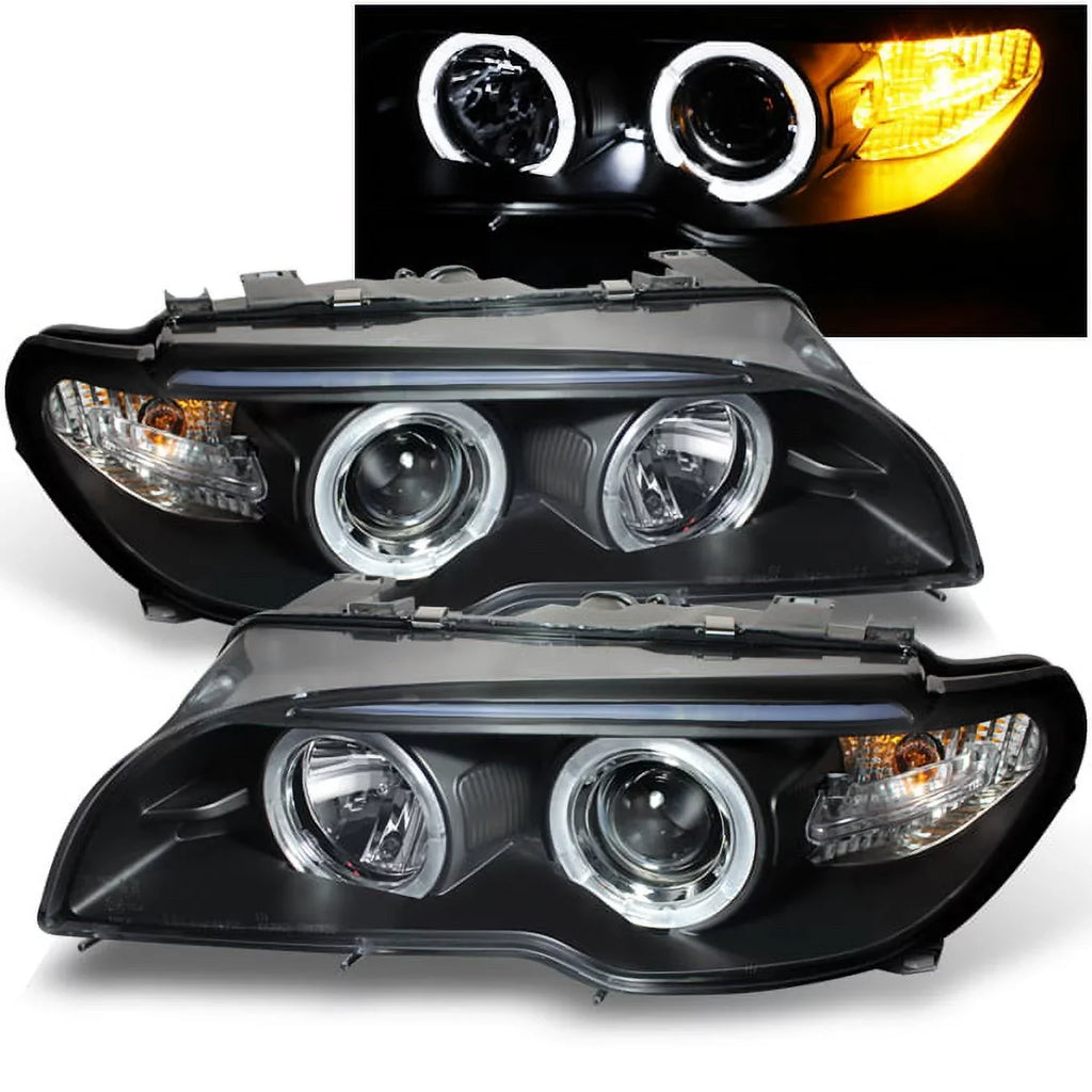 AKKON - For BMW E46 3-Sizeeries 2 Doors Coupe Black Halo Ring LED Projector Replacement Headlights LH + RH Lamps