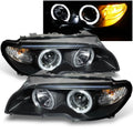AKKON - For BMW E46 3-Sizeeries 2 Doors Coupe Black Halo Ring LED Projector Replacement Headlights LH + RH Lamps