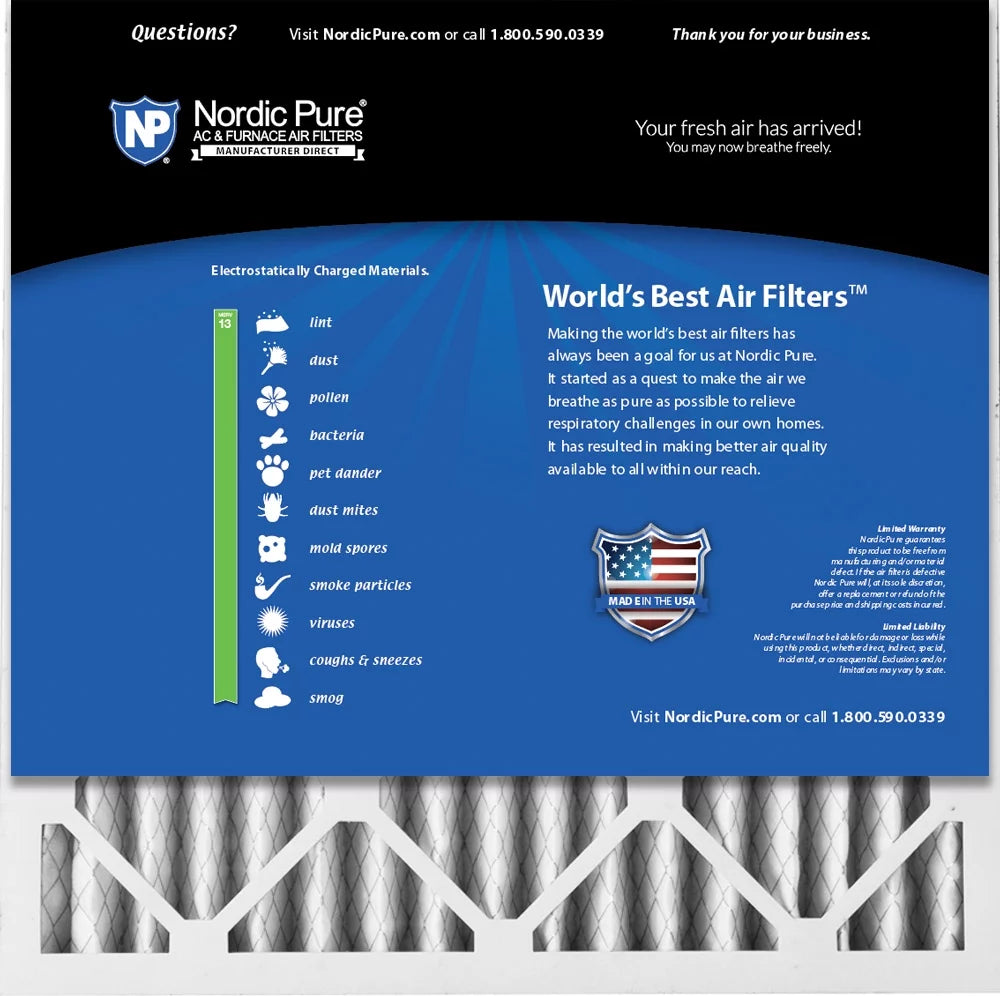 Nordic Pure 24x24x2 Pleated MERV 13 Air Filters 3 Pack