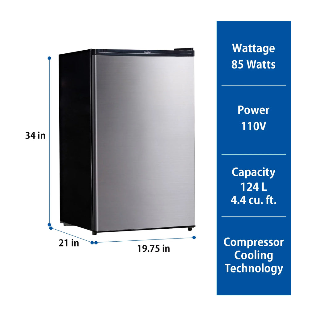 Koolatron Sizetainless Sizeteel Compact Fridge with Freezer 4.4 Cu Ft (124L) Refridgerator