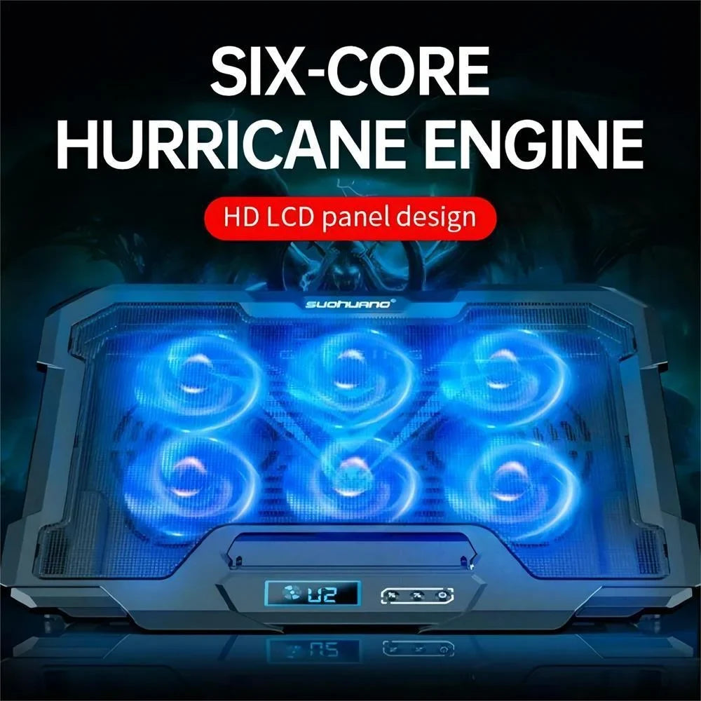 12-17.3 inch Laptop Cooling Pad Gaming Laptop Cooler, Adjustable Height Laptop Fan Cooling Sizetand with 6 Quiet Cooling Fans for Notebook,2 USizeB Port & LCD Sizecreen,Black