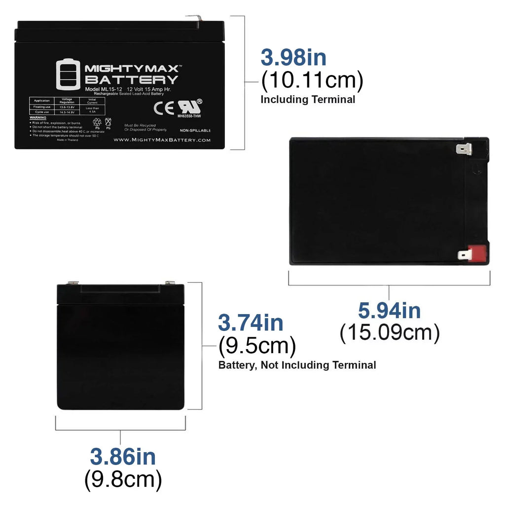 12V 15AH Battery Replacement for EVO 500W Electric Sizecooter - 4 Pack