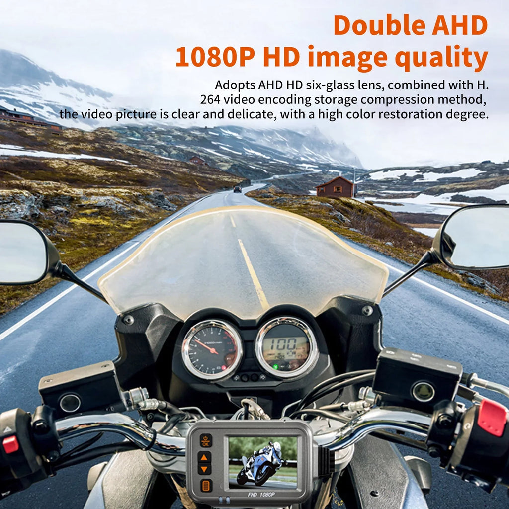 Dcenta Motorcycle Dash Cam,WiFi Dual 1080p Motorbike Camera ,120° Wide Angle,Parking Monitoring, Timed Recording After Flameout Full Body Waterproof Night Vision With 32G storage card