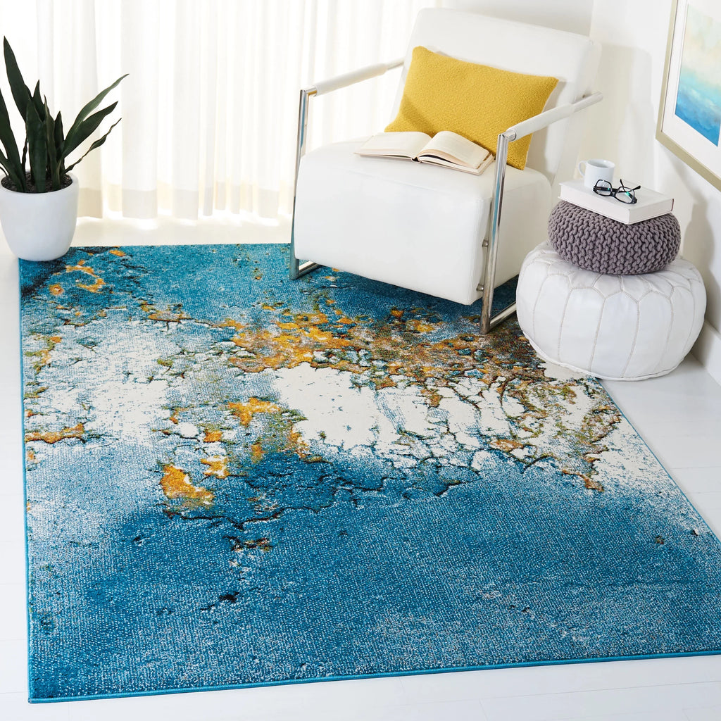 SizeAFAVIEH Glacier Nazca Abstract Area Rug, 2'7" x 5', Blue/Gold
