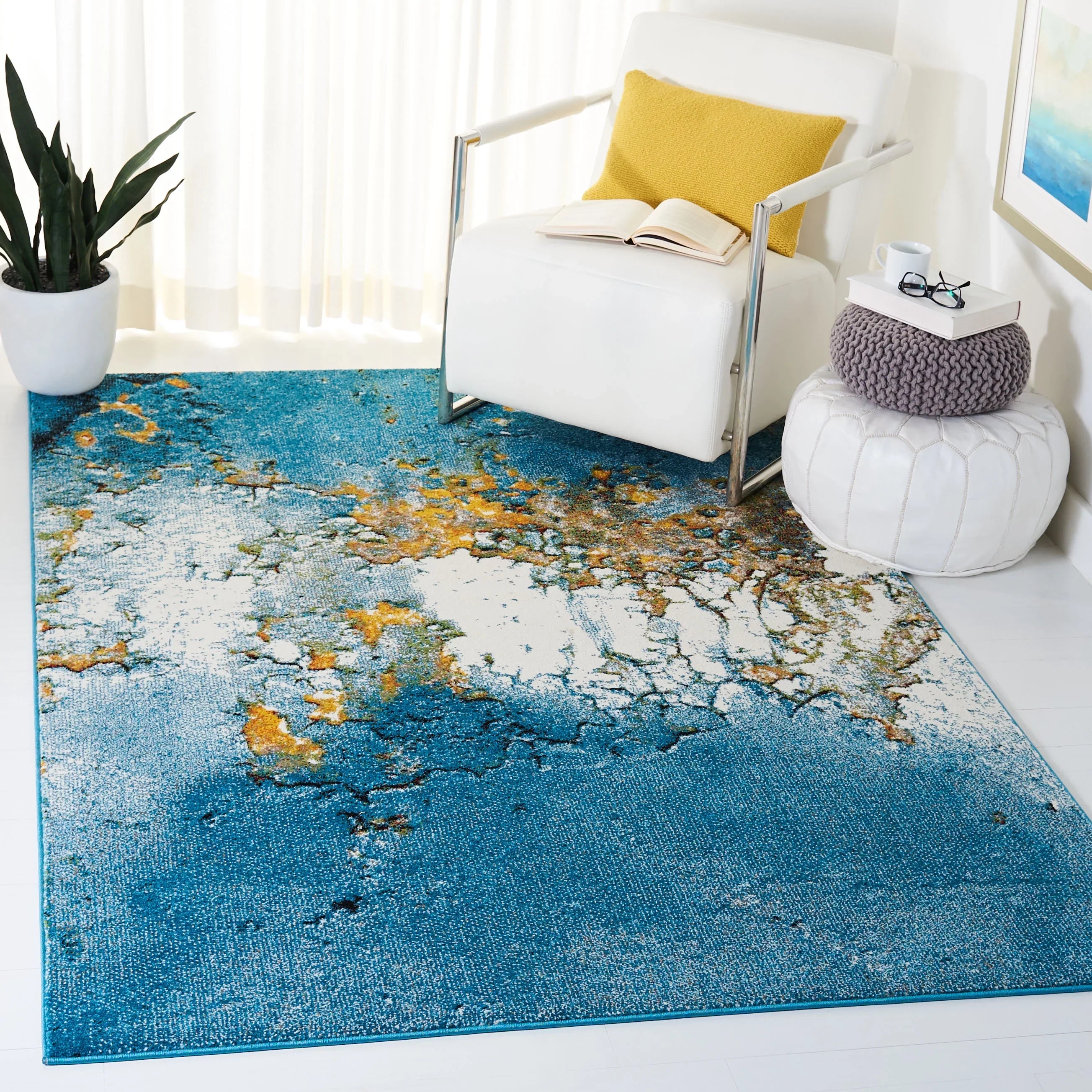 SizeAFAVIEH Glacier Nazca Abstract Area Rug, 2'7" x 5', Blue/Gold