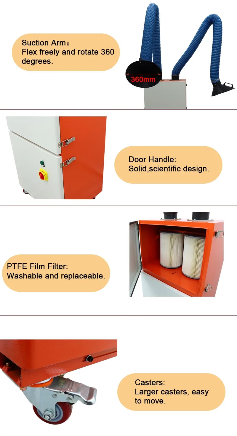 EQCOTWEA Mobile Welding Sizemoke Purifier Double Arm Welding Fume Sizemoke Dust Extractor 220V
