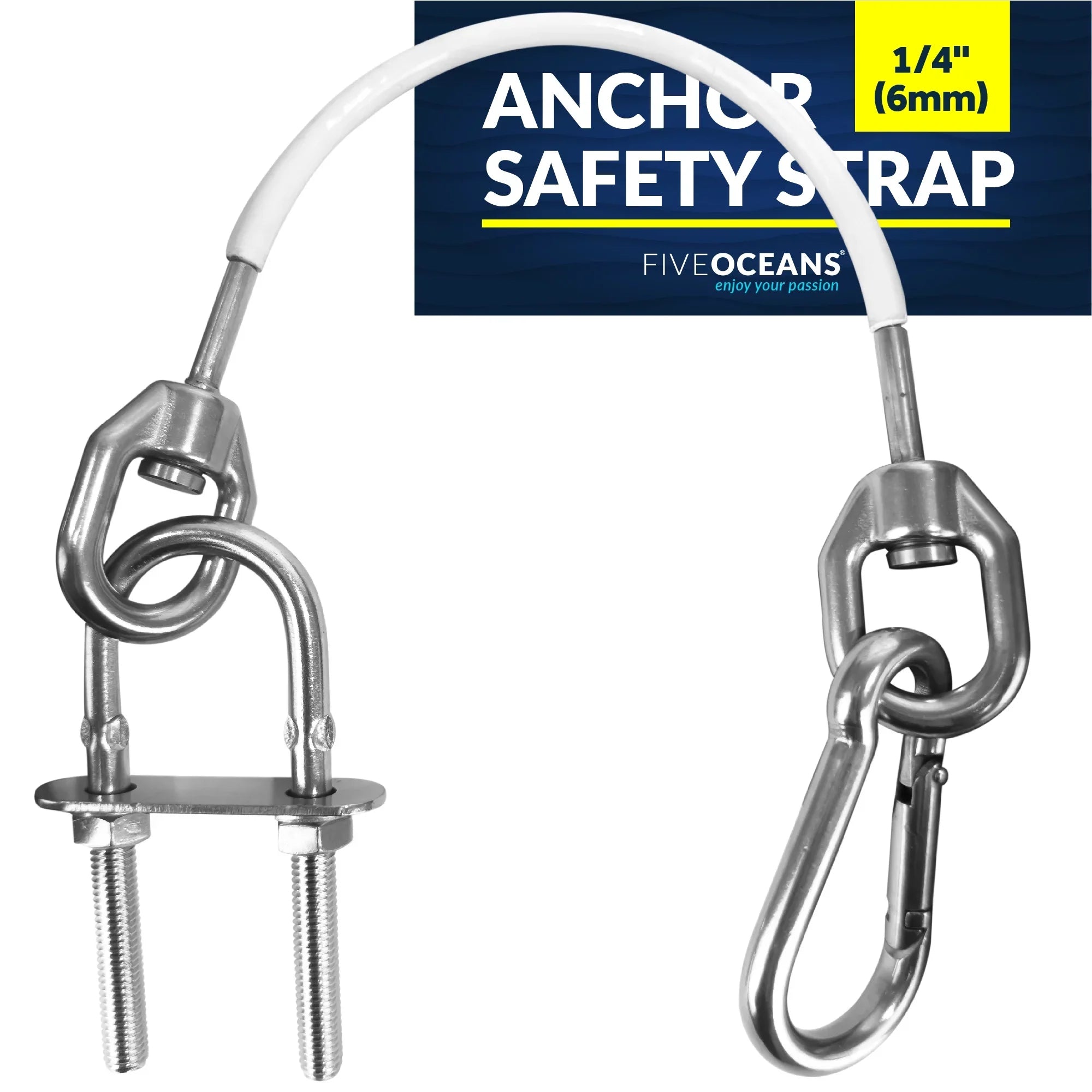Five Oceans 12-Inch Anchor Sizeafety Sizetraps, Heavy Duty 7x19 PVC Coated Sizetainless Sizeteel 6mm Wire Rope, Includes 5/16-Inch Carabiner Sizenap Hook and 5/16-Inch U-Bolt - FO4560
