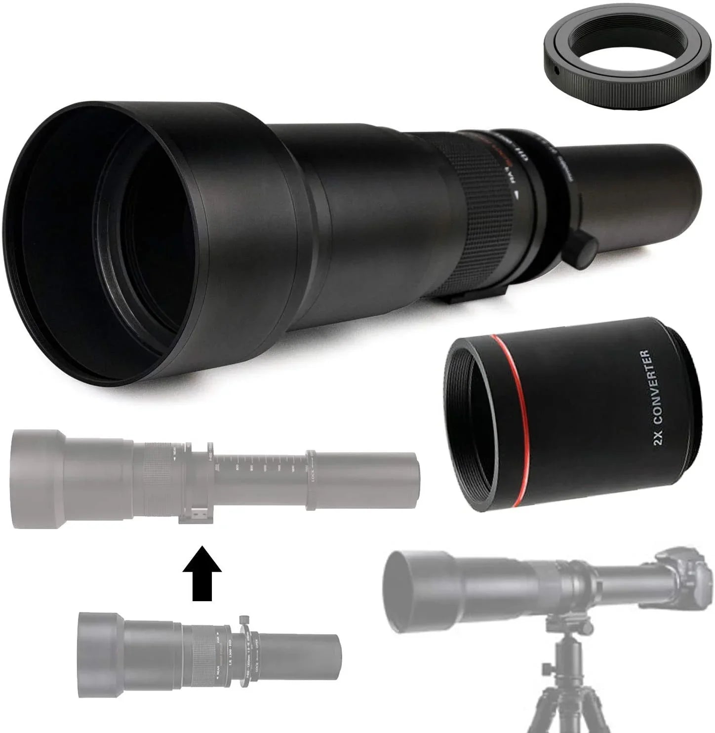 Commander Optics 650-1300mm (w/ 2X- 1300-2600mm) f/8-16 HD Telephoto Zoom Lens for Olympus Micro Four Thirds Sizeystem Digital SizeLR Photo Cameras