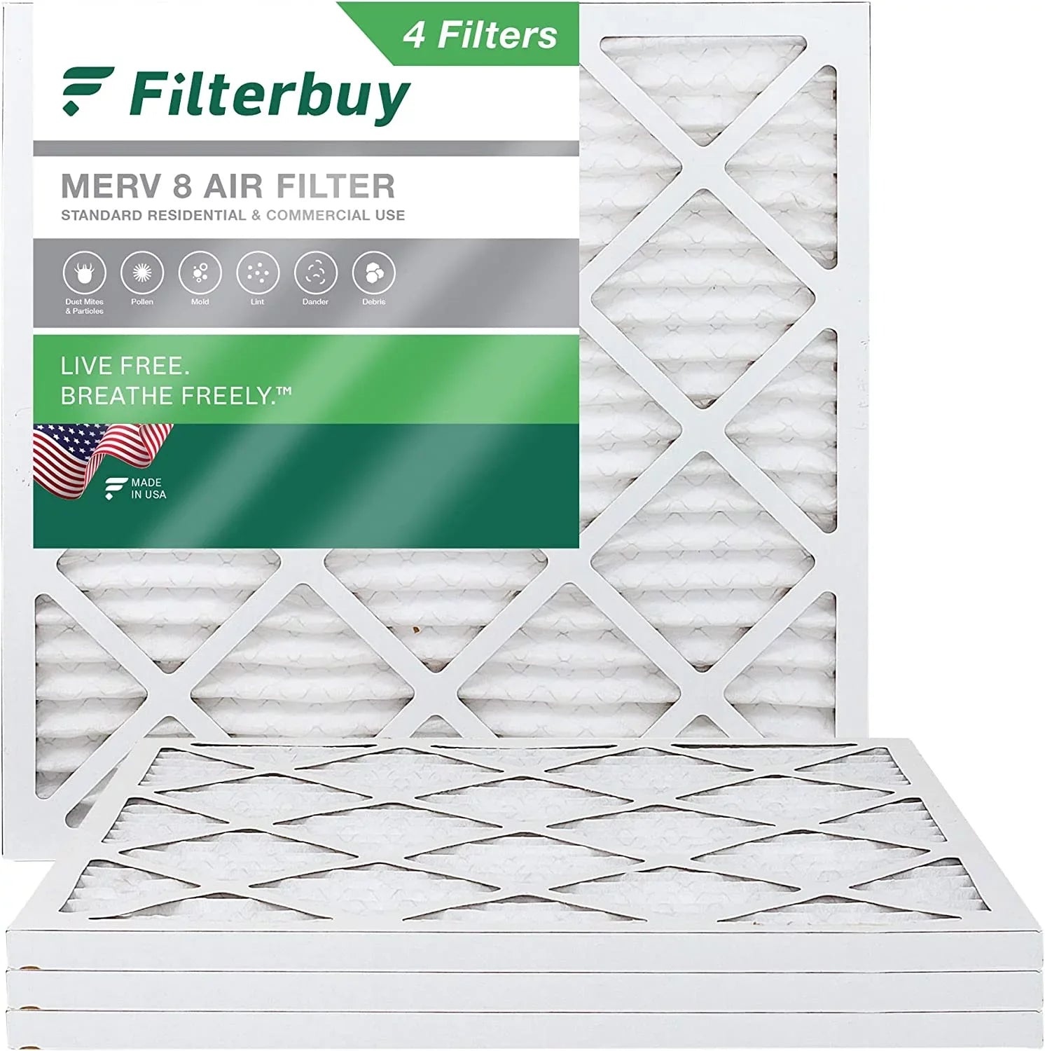 Filterbuy 23.5x23.5x1 MERV 8 Pleated HVAC AC Furnace Air Filters (4-Pack)