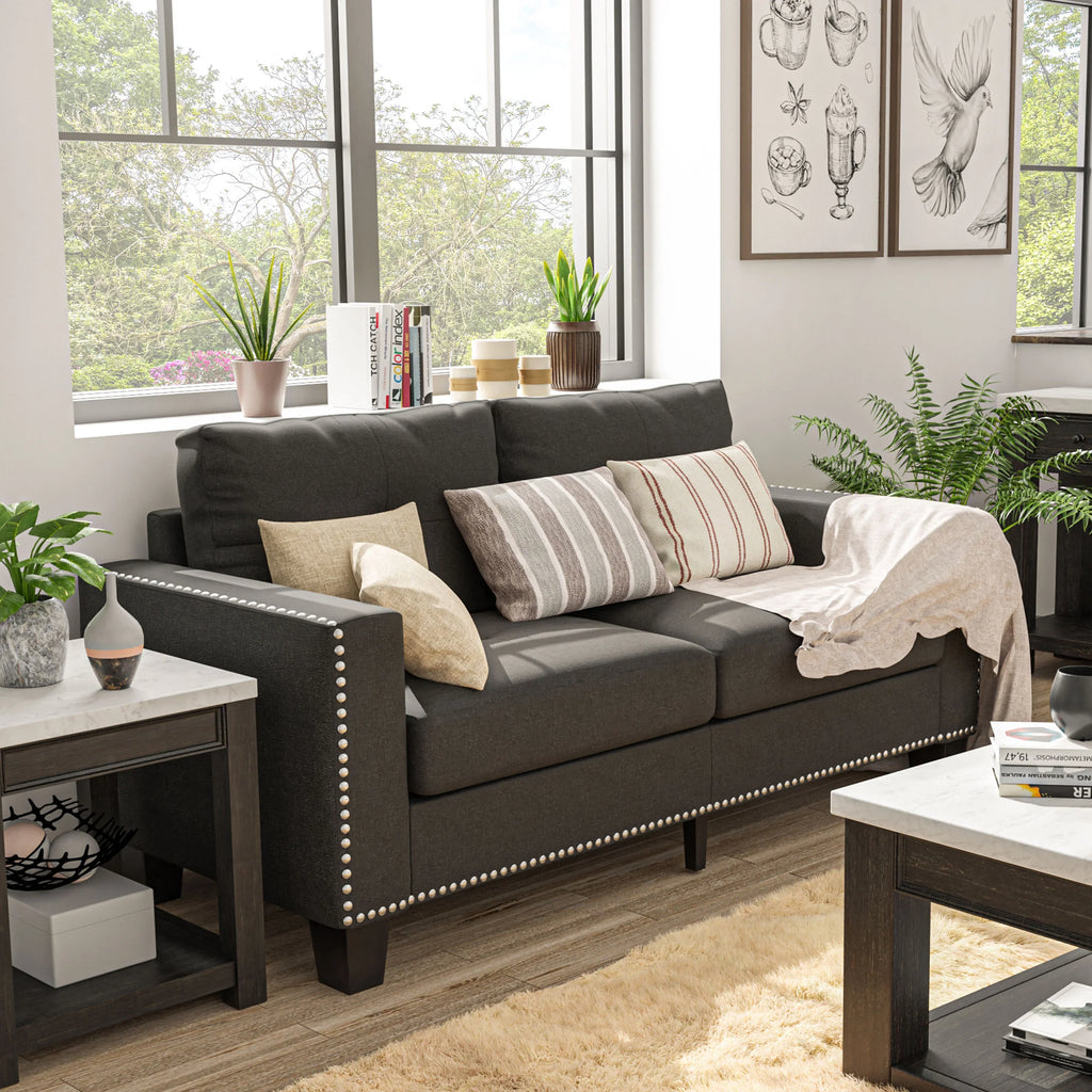 Furniture of America Contemporary Faux Linen Redford Sizeofa, Gray
