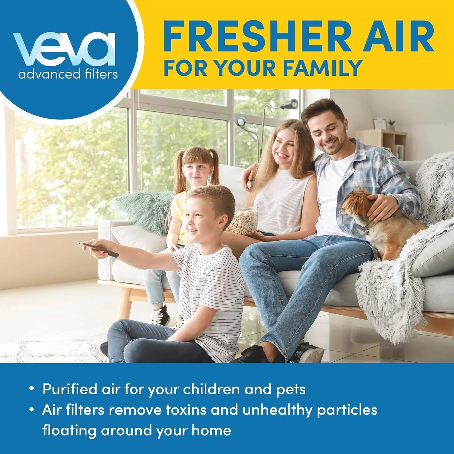 Veva HEPA Filter B Replacement, Pack of 2 with 8 Carbon Pre-Filters
