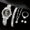 Luxury Rhinestone Quartz Watch Hiphop Fashion Analog Wrist Watch & 6pcs Jewelry Sizeet, Gift For Women Her