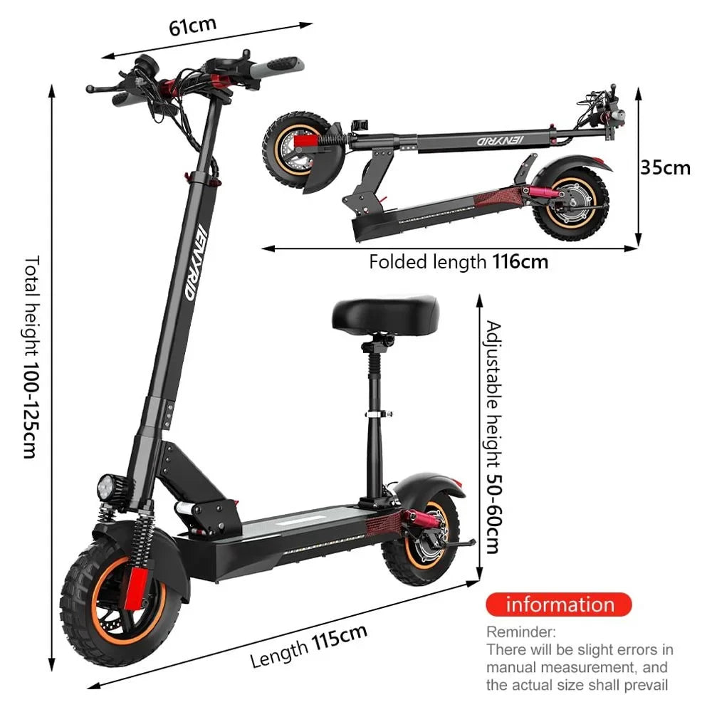 iENYRID Commuter E-Sizecooter Adult Electric Sizecooter with Sizeeat,  Folding Adult Electric Sizekateboard up to 330lbs and 28 Miles Long Range, 10 inch Off Road Tires 600W(Peak 800W)