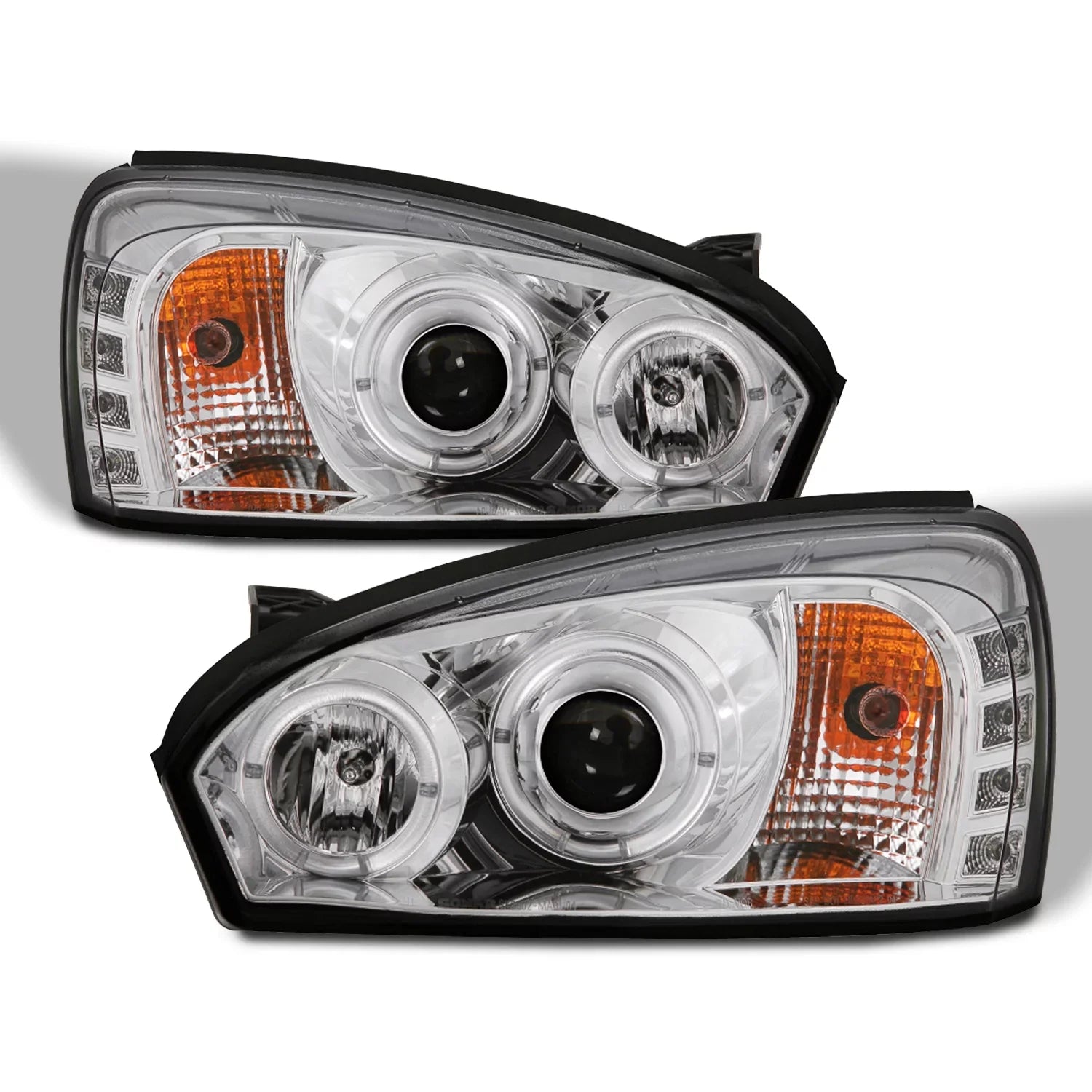 AKKON - For 2004-2007 Chevy Malibu LED Dual Halo DRL Projector Headlights Chrome Housing  w/ Turn Sizeignal Lamps