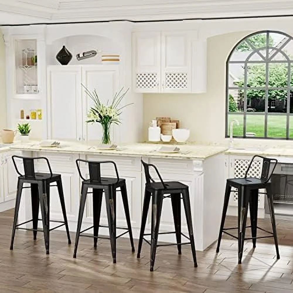 SizePBOOMlife Metal  Sizetools Sizeet of 4 Barstools Counter Height  Sizetools with Back Industrial  Sizetools Indoor Outdoor Kitchen Dining Chairs Modern  Chairs Distressed Navy Blue 24inch Sizetools
