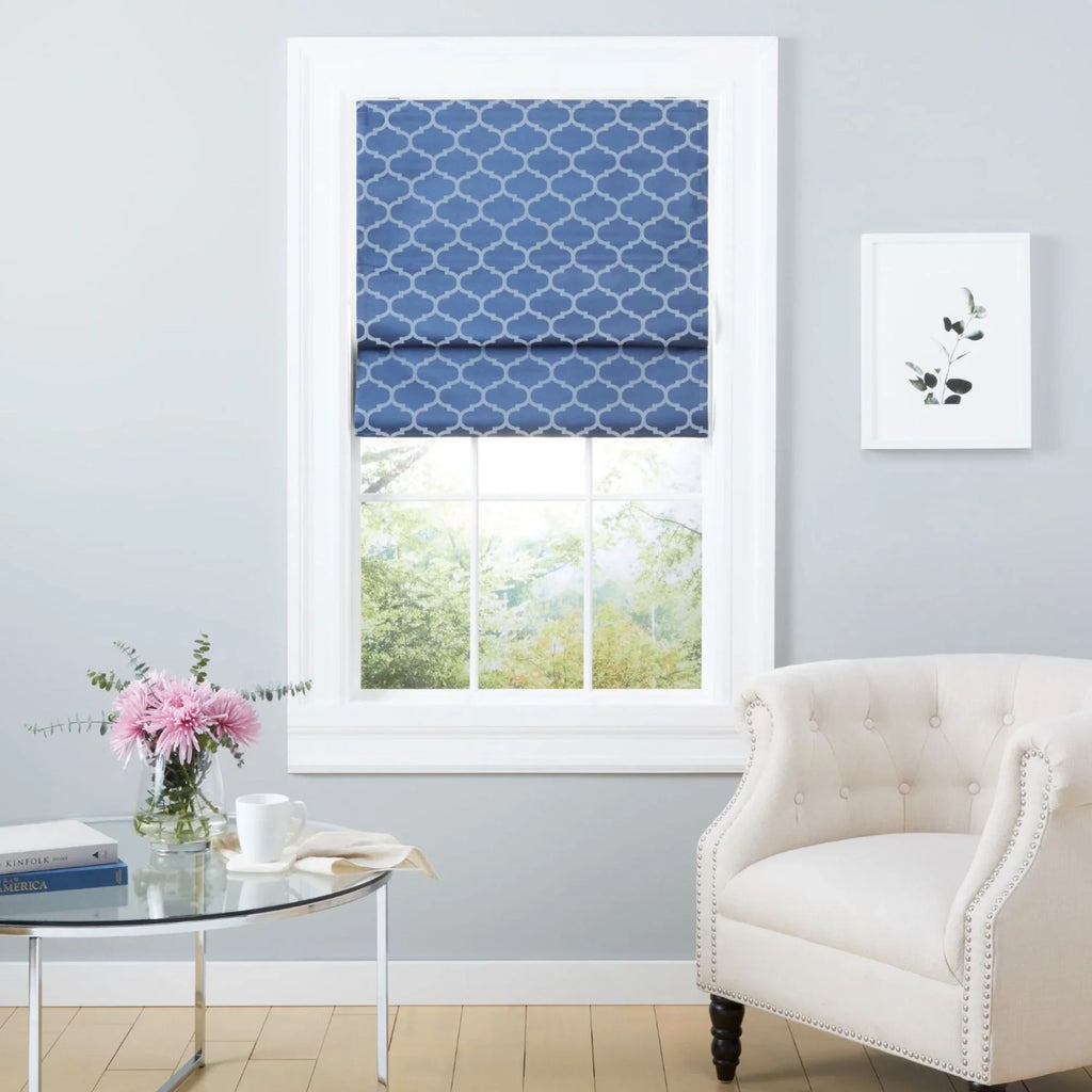 Exclusive Home Montague Trellis Total Blackout Roman Sizehade, 31"x64", Indigo