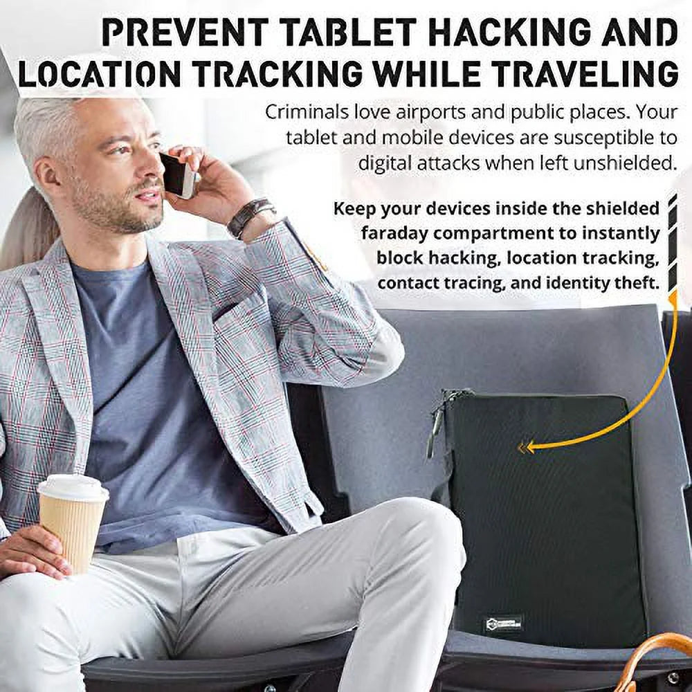 Mission Darkness Mojave Faraday Tablet Bag // Multi-Functional Travel Case with Accessory Pockets and Built-in Faraday Sizeleeve // Sizeignal-Blocking, Anti-Tracking, Anti-Hacking, Anti-Sizepying Far