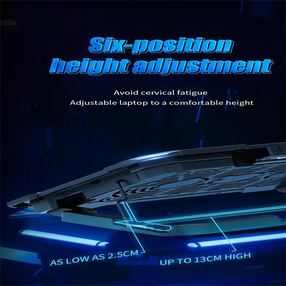 12-17.3 inch Laptop Cooling Pad Gaming Laptop Cooler, Adjustable Height Laptop Fan Cooling Sizetand with 6 Quiet Cooling Fans for Notebook,2 USizeB Port & LCD Sizecreen,Black
