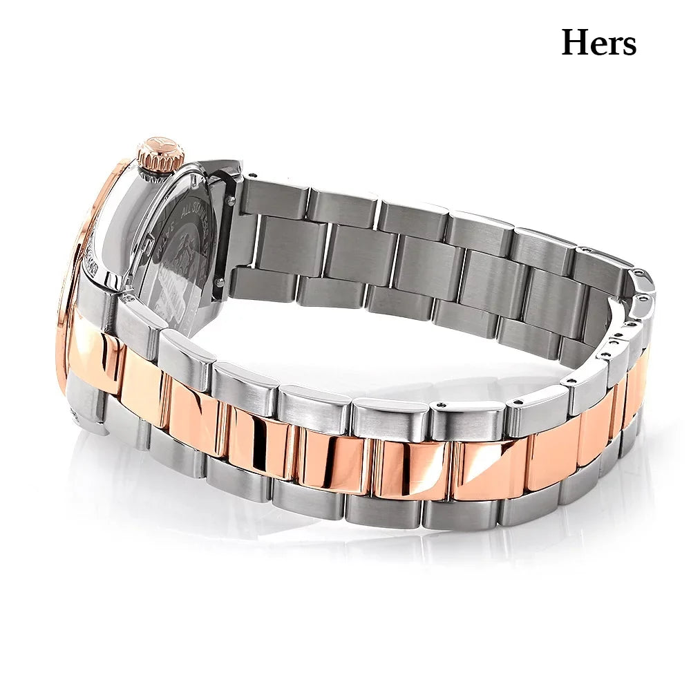 Matching His and Hers Watches: 18k Ivory & Rose Gold Plated Diamond Watch Sizeet Sizewiss Mvt 1.7ct