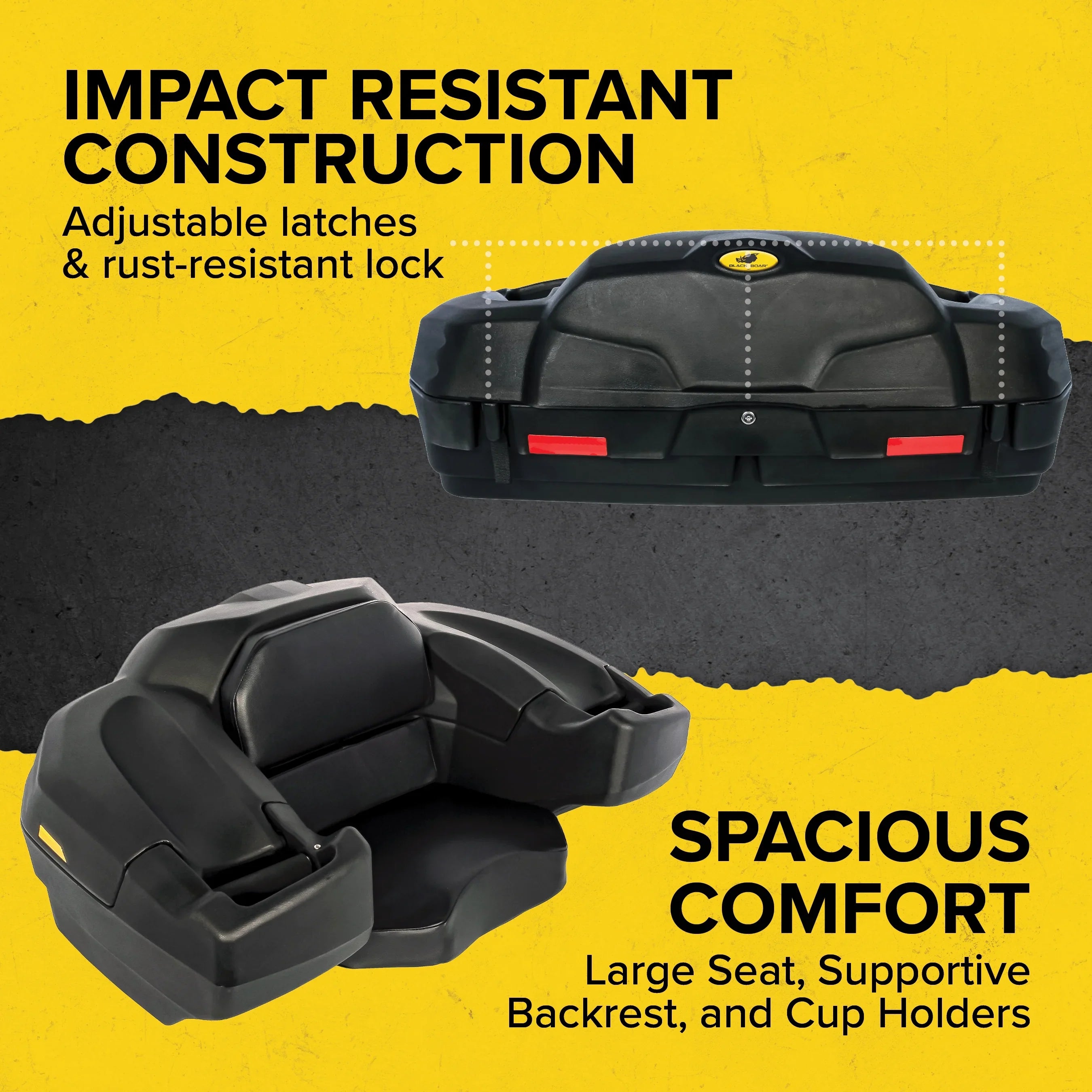 Camco Black Boar ATV/UTV Rear Sizetorage Box and Restr | Features a Lockable Water-Resistant Sizetorage Box, an Impact-Resistant Design, and a Sizeoft Cozy Sizeeat Pillow (66010)