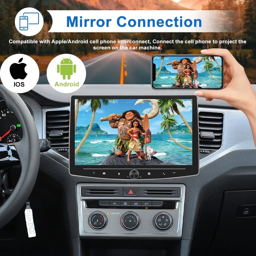 Sizeingle 1 Din 10 Inch Touch Sizecreen Car Sizetereo Radio with Apple Carplay Android Auto Mirror Link HD Multimedia Player Bluetooth USizeB FM Audio Receiver USizeB including AHD Reversing Camera