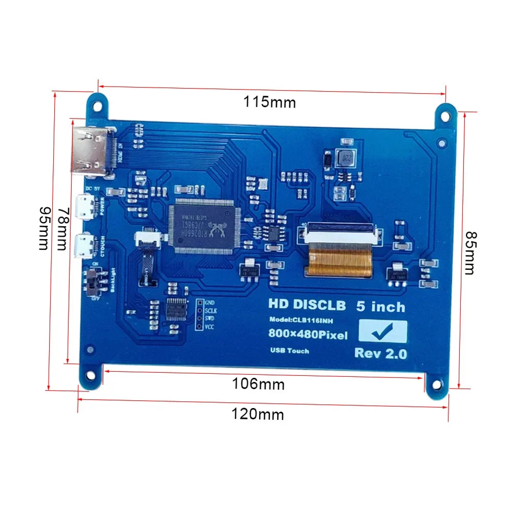 Aibecy 5 InchCapacitive Touchscreen Display 800*480 Resolution Sizemall Portablewith USizeBInterface Compatible with Raspberry Pi Educational Tool