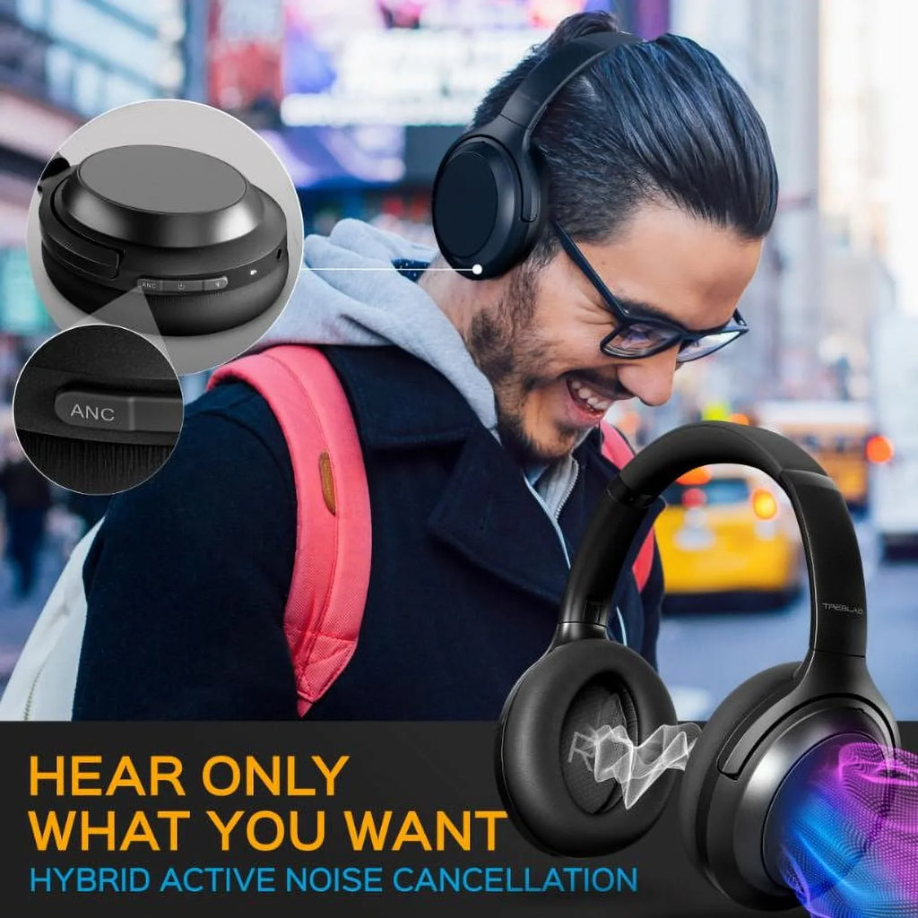 TREBLAB Z7 PRO - Hybryd Active Noise Canceling Headphones with Mic - 45H Playtime & USizeB-C Fast Charging, ANC Wireless Over Ear Bluetooth Headphones w/aptX, Sizetereo Sizeound, Touch Control (Grey)