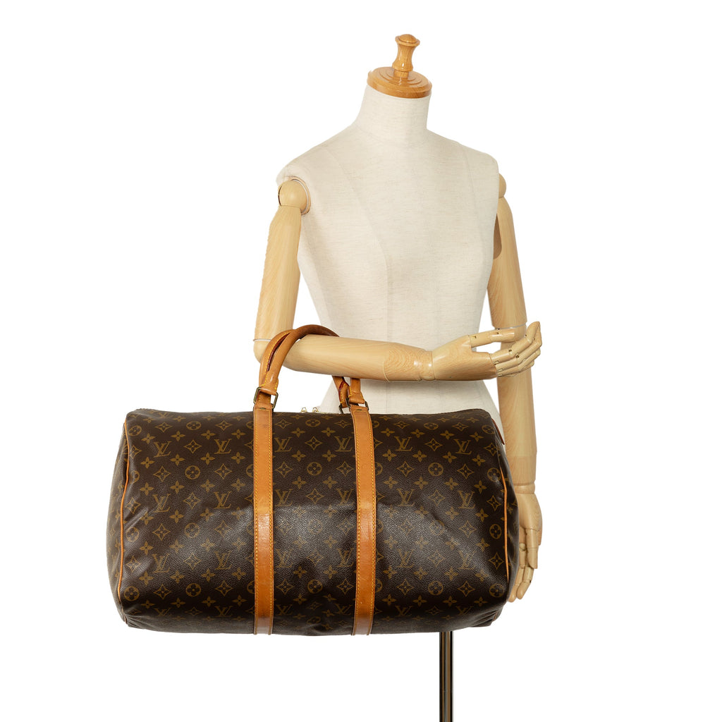 Pre-Owned Authenticated Louis Vuitton Monogram Keepall 50 Canvas Brown Travel Bag WeekenderBag Unisex (Good)