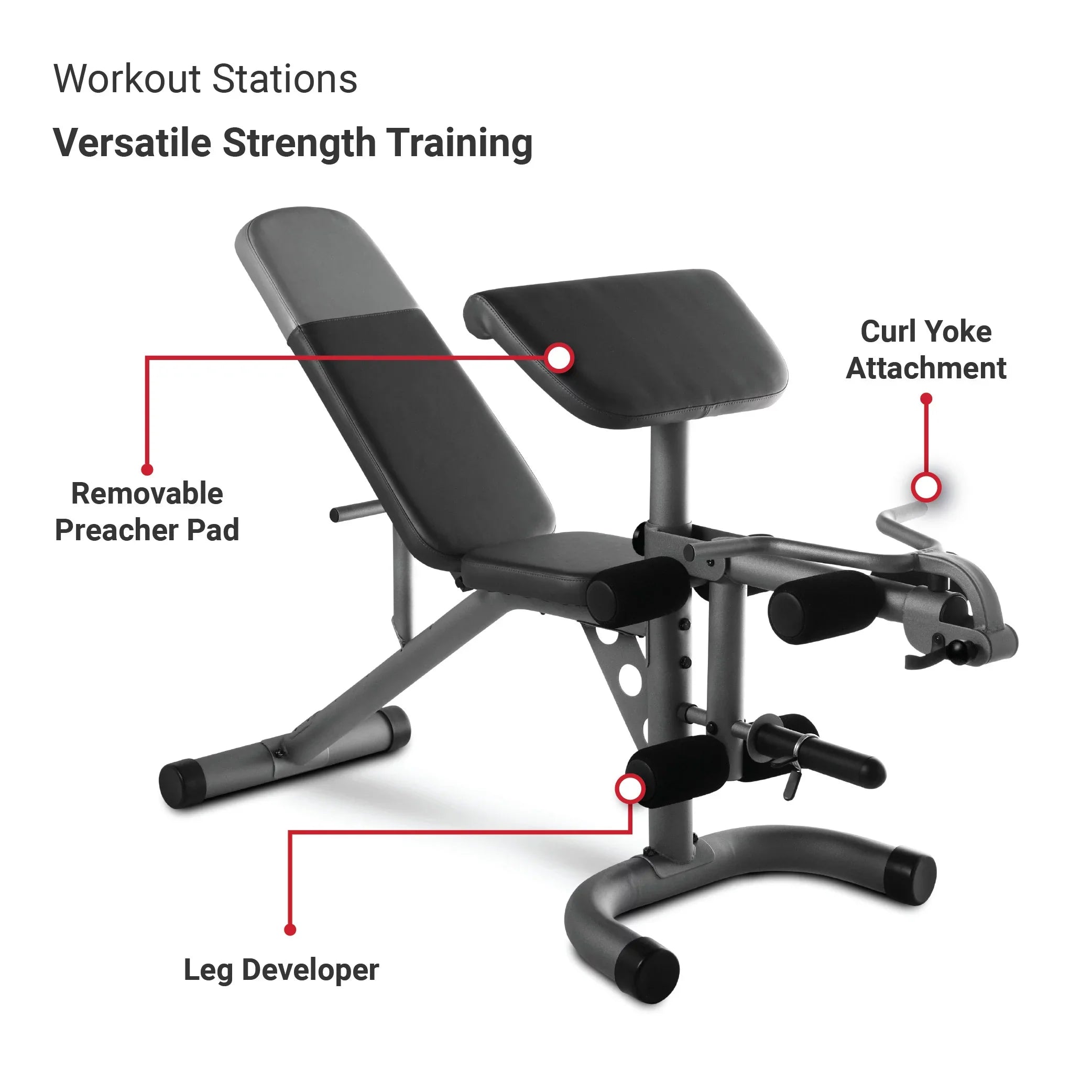 Weider XRSize 20 Adjustable Olympic Bench with Removable Preacher Pad, 610 Lb. Weight Limit