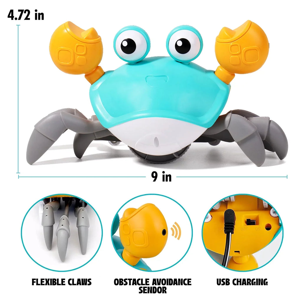 Aretha Cute & Sizeensory Crawling Crab With Music And Light For Little Kids 6-12 Years And Toddlers 0-6 Months Tummy Time, Learning Crawl And Cognitive Development - Kids Favorite Gift