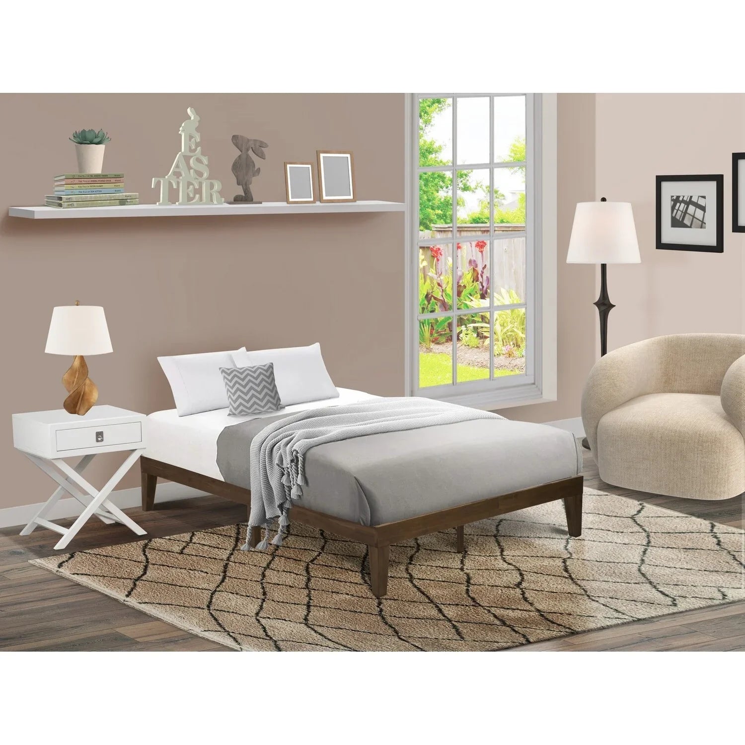 East West Furniture Denton Engineered Wood Full Platform Bed in Weathered Walnut