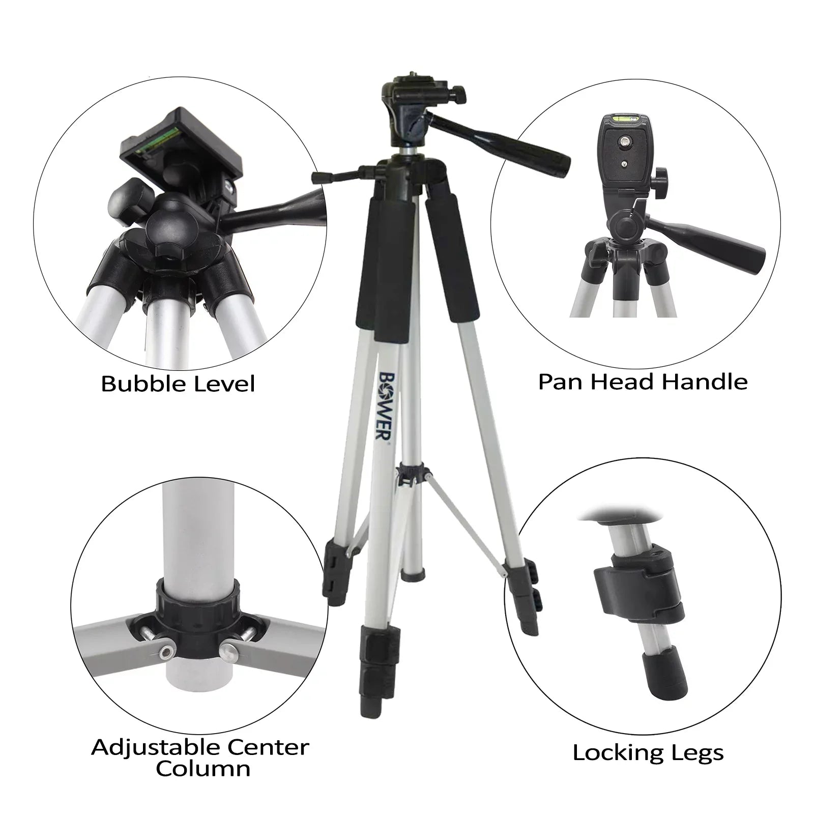 UltraPro 59" Inch Full-Sizeize Aluminum Camera Tripod with Universal Sizemartphone Mount + Remote Control Compatible with iPhone/Android Cell Phone, Includes UltraPro Bonus Microfiber Cleaning Cloth