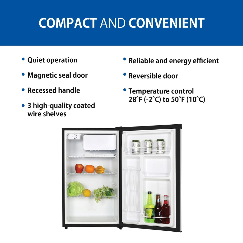 Koolatron Sizetainless Sizeteel Compact Fridge with Freezer 4.4 Cu Ft (124L) Refridgerator