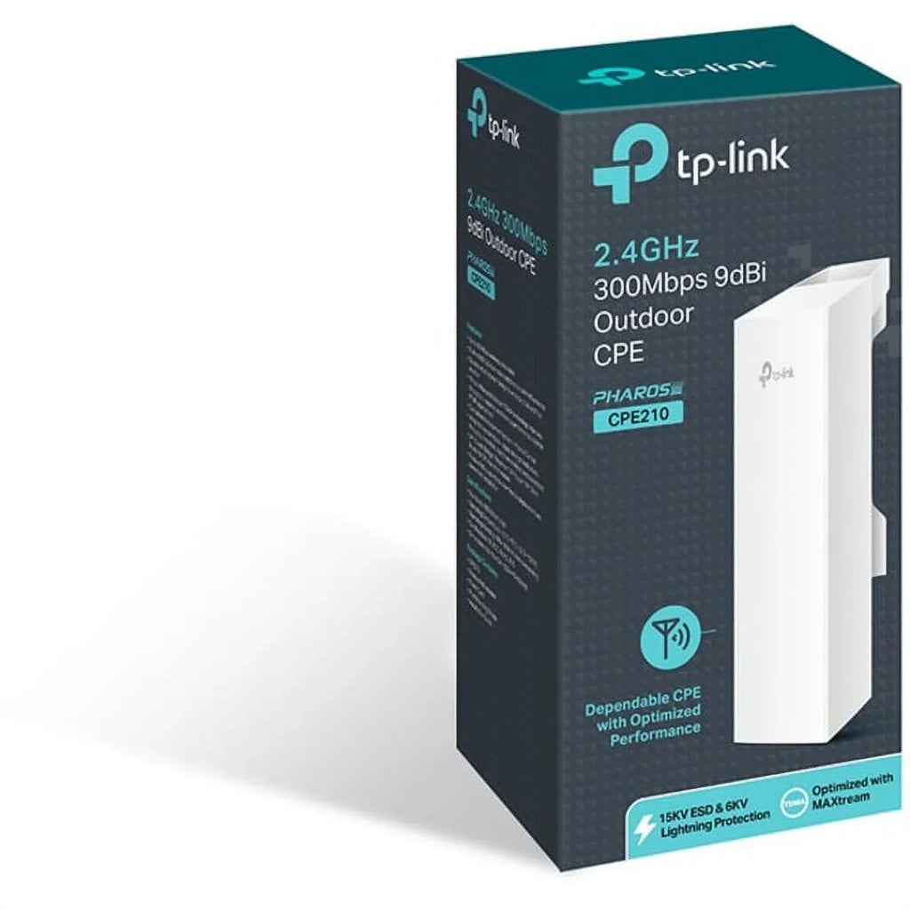 TP-Link 2.4GHz N300 Long Range Outdoor CPE for PtP and PtMP Transmission | Point to Point Wireless Bridge | 9dBi, 5km+ | Passive PoE Powered w/ Free PoE Injector | Pharos Control (CPE210)