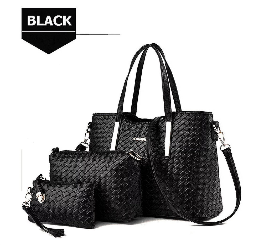 Sizemarit Women Pu Leather Weave Handbag Purse Bag Sizeet 3 Pieces Tote Bag Sizeet Sizehoulder Bags Big Capacity