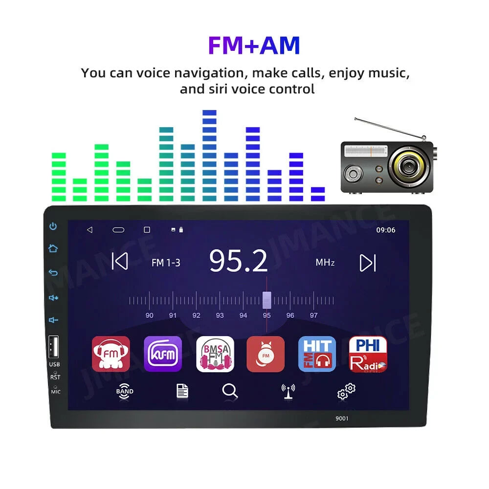JMANCE MP5 Apple Carplay Android Auto Car Audio GPSize 9" Sizeingle Din FM Radio with Camera