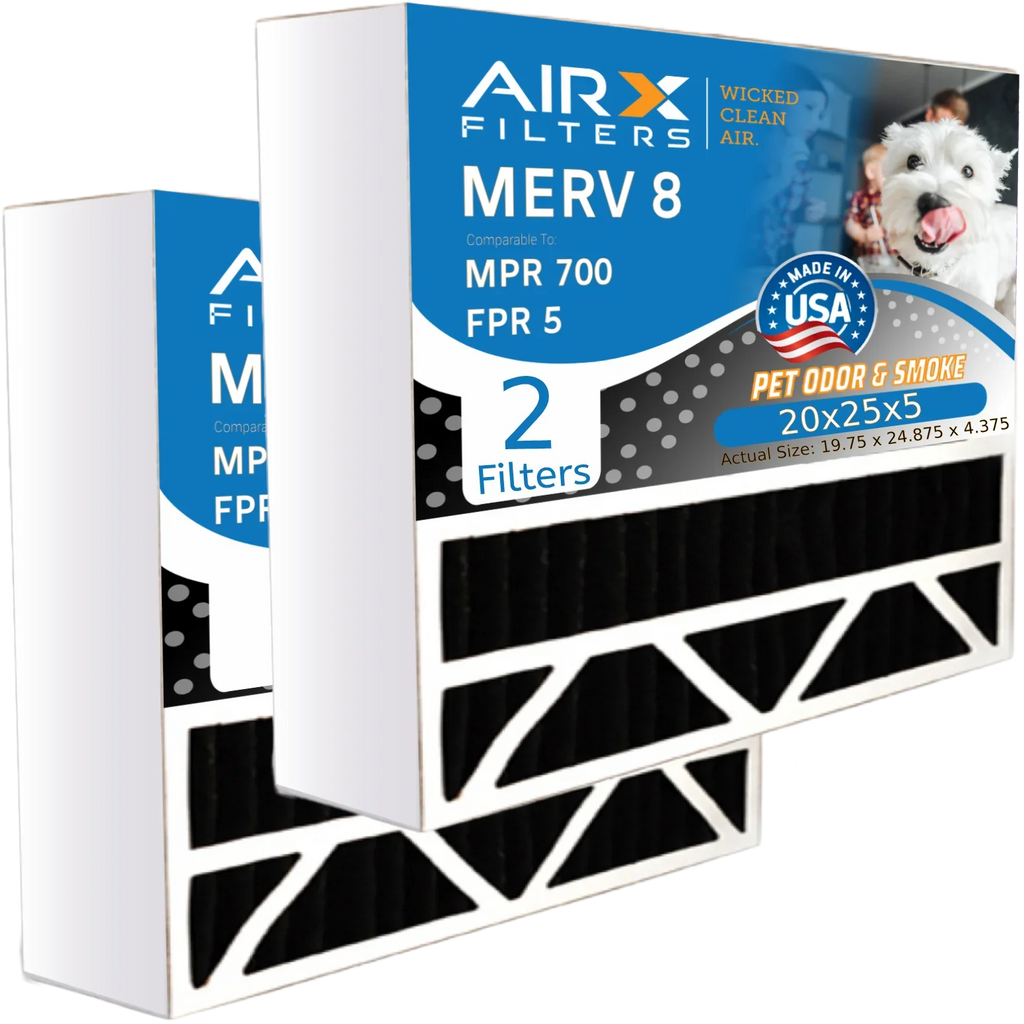 20x25x5 Air Filter Odor Eliminator Carbon Filter MERV 8 Comparable to MPR 700 & FPR 5 Compatible with Honeywell FC100A1037 2 Pack by AIRX FILTERSize WICKED CLEAN AIR.