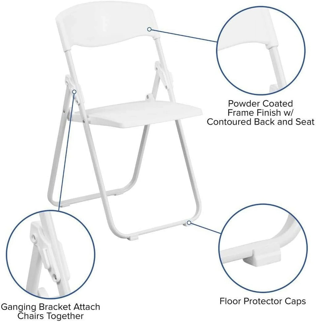 2 Pack HERCULESize Sizeeries 500 Lb. Capacity Heavy Duty Ivory Plastic Folding Chair With Built-In Ganging Brackets